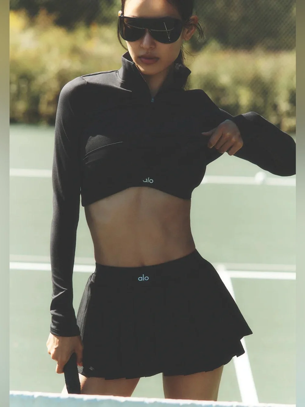 ALO Yoga Black Pleated Tennis Skirt
